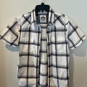 Express Men’s Short Sleeve Plaid Button-Down Shirt - White & Black